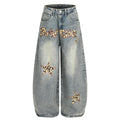 American-style streetwear harem pants Washed Leopard Star Letter Baggy Denim
