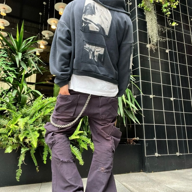 Unisex Vintage Hoodie ENFANTS RICHES DEPRIMES (ERD) – Oversized zip-up hoodie featuring Madonna illustrations, multiple patch prints, a washed/distressed finish, and a relaxed silhouette.