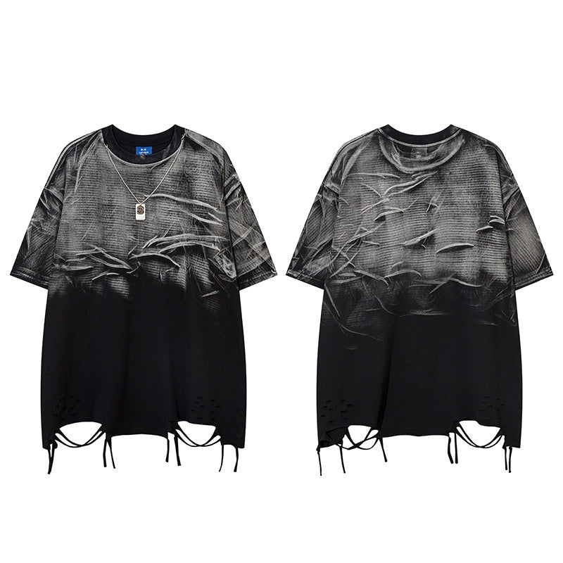 Unisex vintage T-shirts Black gradient design with distressed details