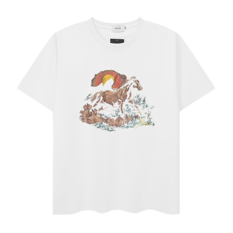 RHUDE T Shirts Faded Rainbow Horse Landscape Motif