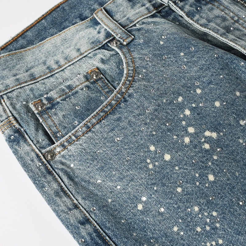 Purple brand Jeans High-quality pure cotton streetwear trousers Rhinestone-embellished loose straight-leg trousers