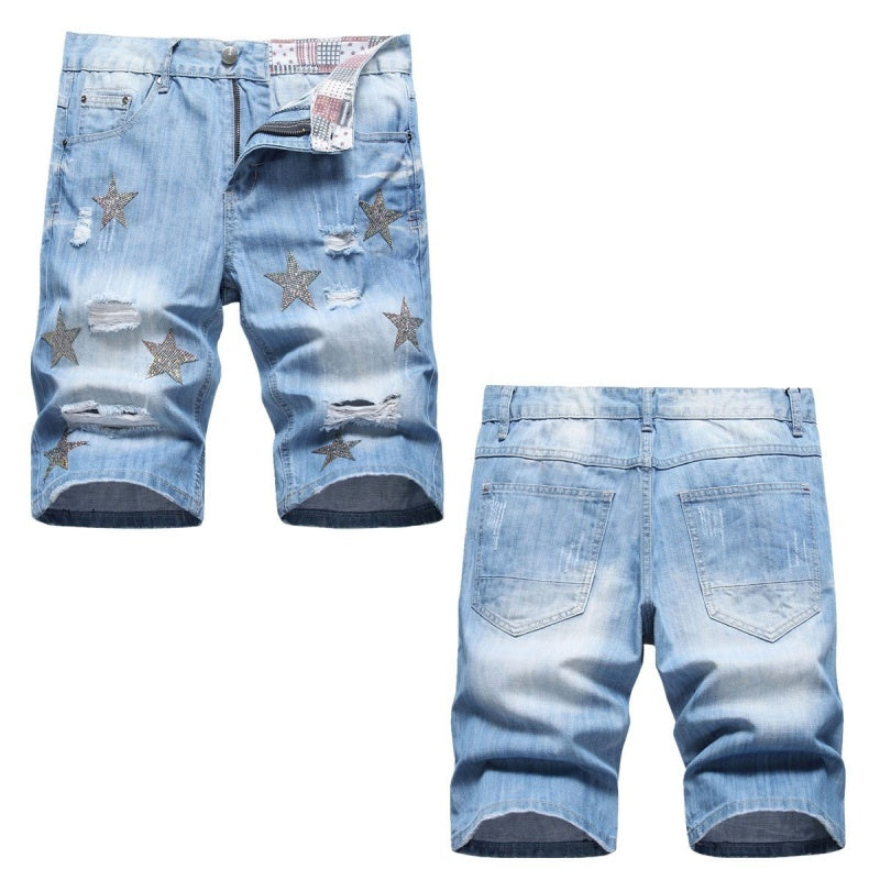 Denim shorts High-quality trendy casual pure cotton Non-stretch plus-size men's clothing