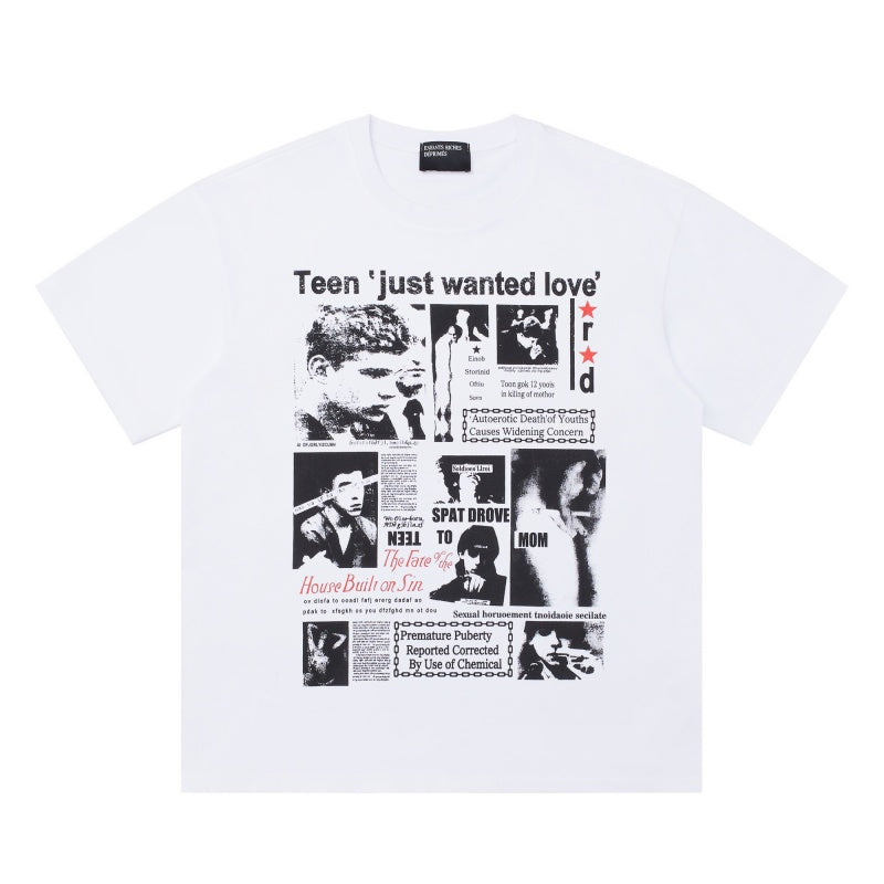 ERD T Shirts Newspaper Grid Collage Distressed Portrait Graphic Top