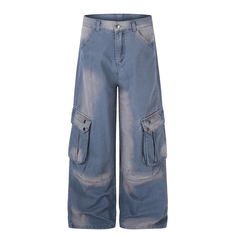 American-style streetwear harem pants Distressed Gradient Pocket Cargo Trousers