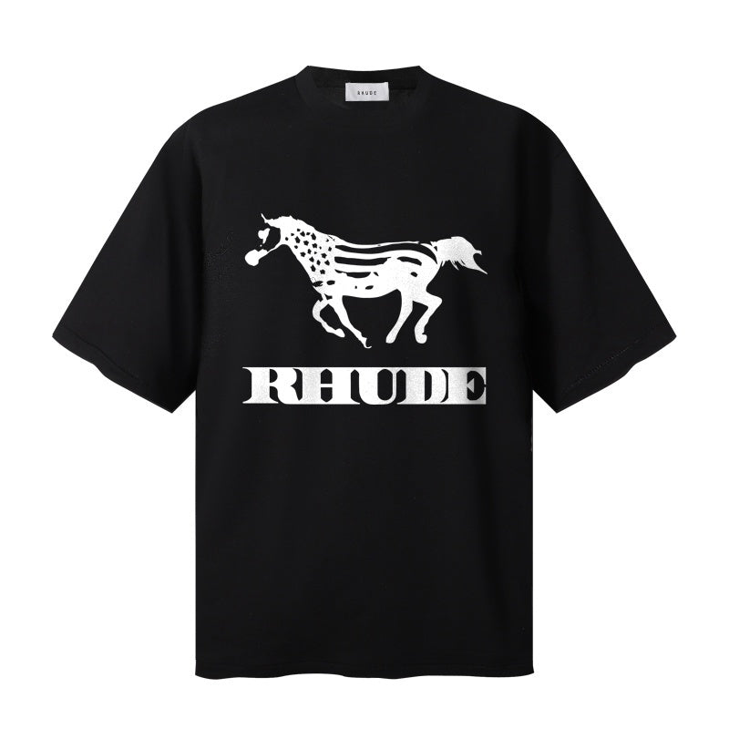 RHUDE T Shirts Vintage Equestrian Bold Typography Print