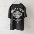Unisex Vintage T Shirts Darc SSDD NFGU x Harley-Davidson Collaboration (Limited Edition): Heavyweight, distressed, and washed-effect tee featuring a "Wolf Head" graphic. Designed with a boxy, cropped, and wide-neck silhouette—embodying a gritty, grun