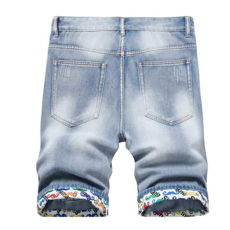 Denim shorts High-quality trendy Distressed with holes casual pure cotton Non-stretch plus-size men's clothing