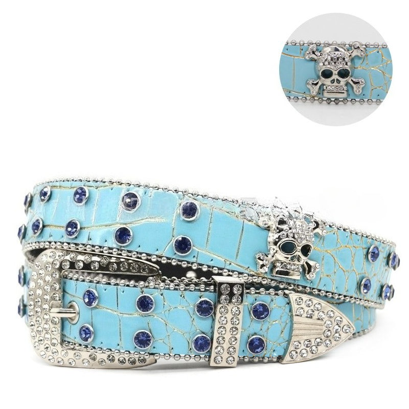 Hip-hop punk rhinestone belt skull wide belt
