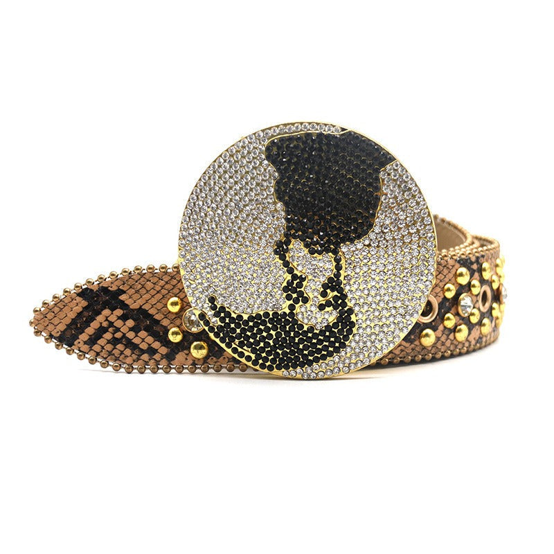 Hip-hop punk rhinestone belt earth round buckle punk style