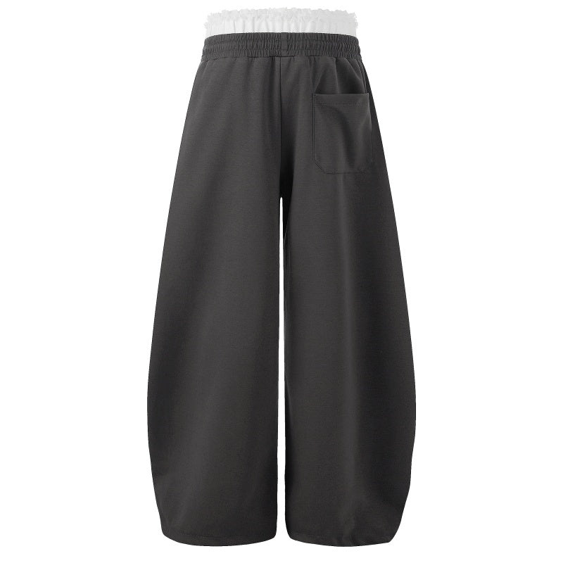 American-style streetwear harem pants Frill Waist Script Print Loose Curved Trousers
