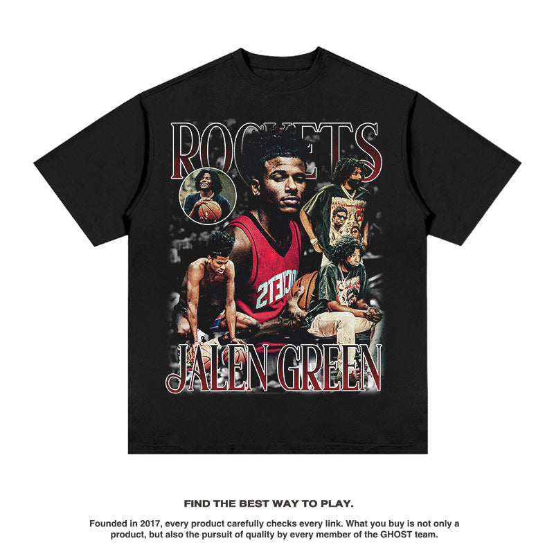 Nba T Shirt Rockets Jay Green Printed Short-Sleeved T-shirt Fashion Brand High-quality pure cotton comfortable and trendy clothing
