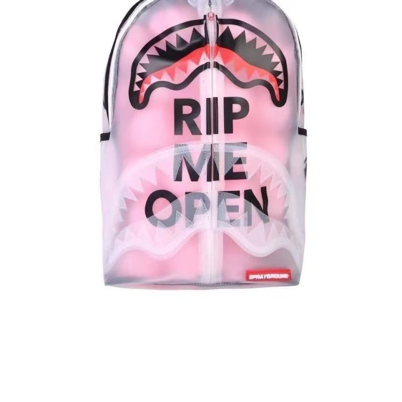 RIP ME OPEN Bag Shark teeth spoof Shark Sport Backpack Student Transparent Volume Leisure Travel