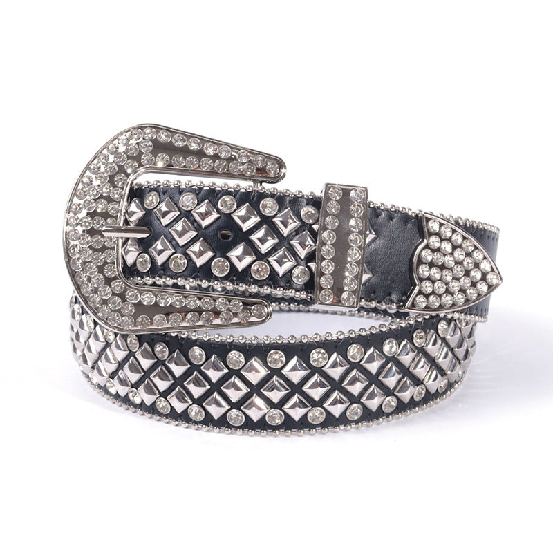 Hip-hop punk rhinestone belt square nail decoration punk style