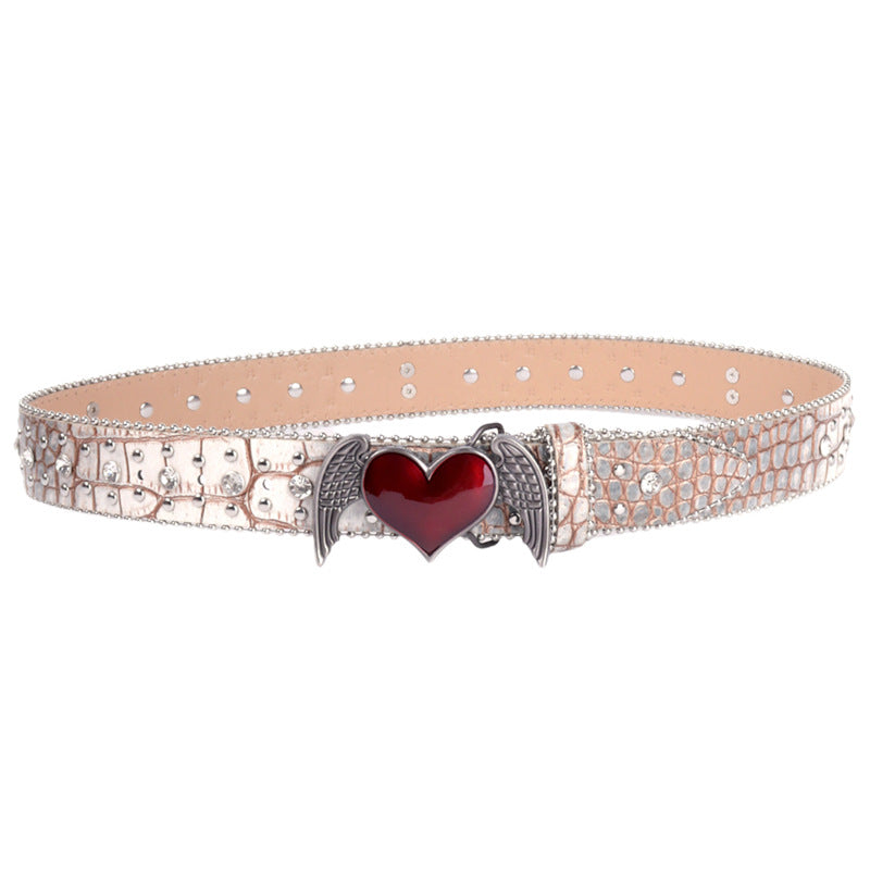 Hip-hop punk rhinestone belt heart buckle cross accessories