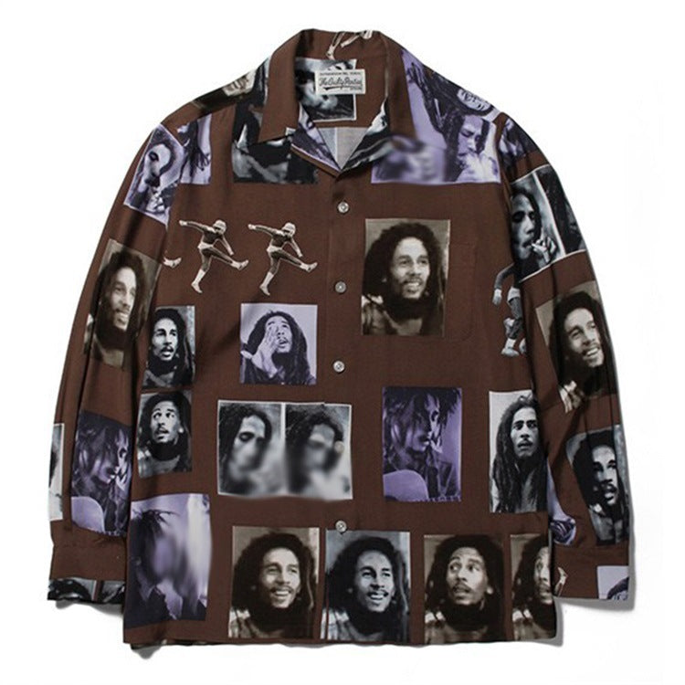 GUILTYPARTIES TIGER Long sleeved shirt bob-marley hawaii casual rayon long sleeved shirt men