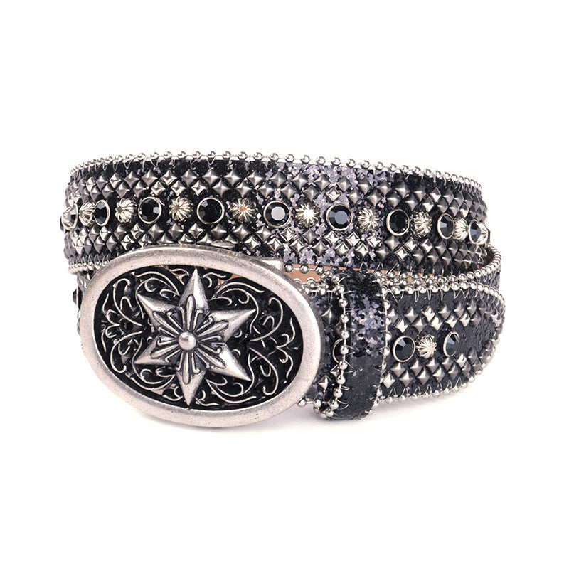 Hip-hop punk rhinestone belt y2kretro snake pattern plate buckle inlaid with diamonds