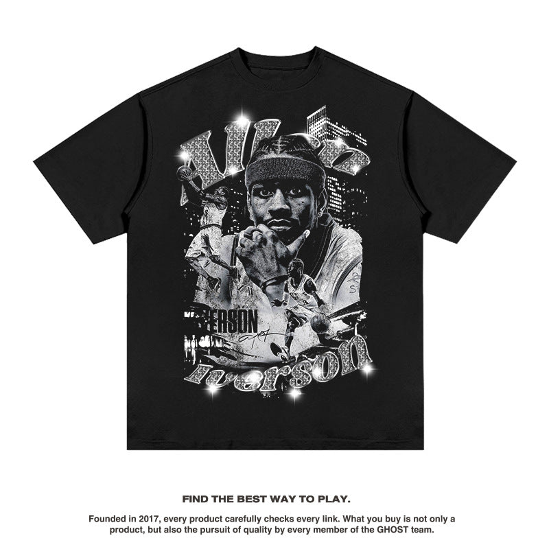 Nba T Shirt Allen Iverson Printed Short Sleeve T-shirt Loose Fashion Brand High-quality pure cotton comfortable and trendy clothing