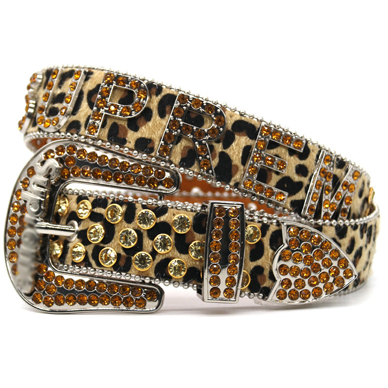 Hip-hop punk rhinestone belt lettersupreme belt