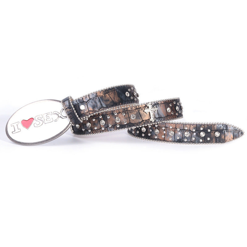 Hip-hop punk rhinestone belt heart plate buckle