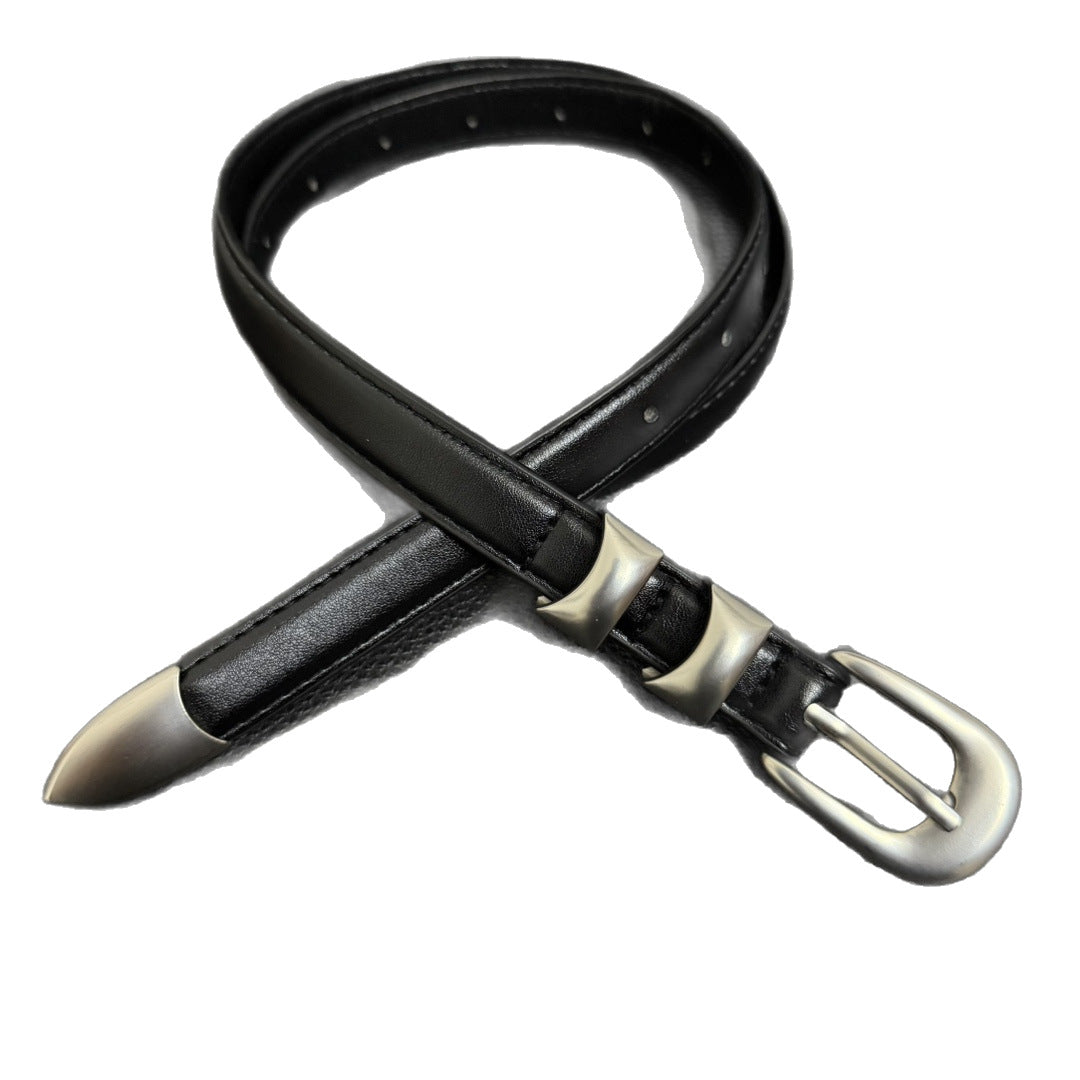 American vintage-style leather belt 2026 new silver buckle double lock ring pin buckle belt niche fashion simple versatile trend men's and women's jeans belt