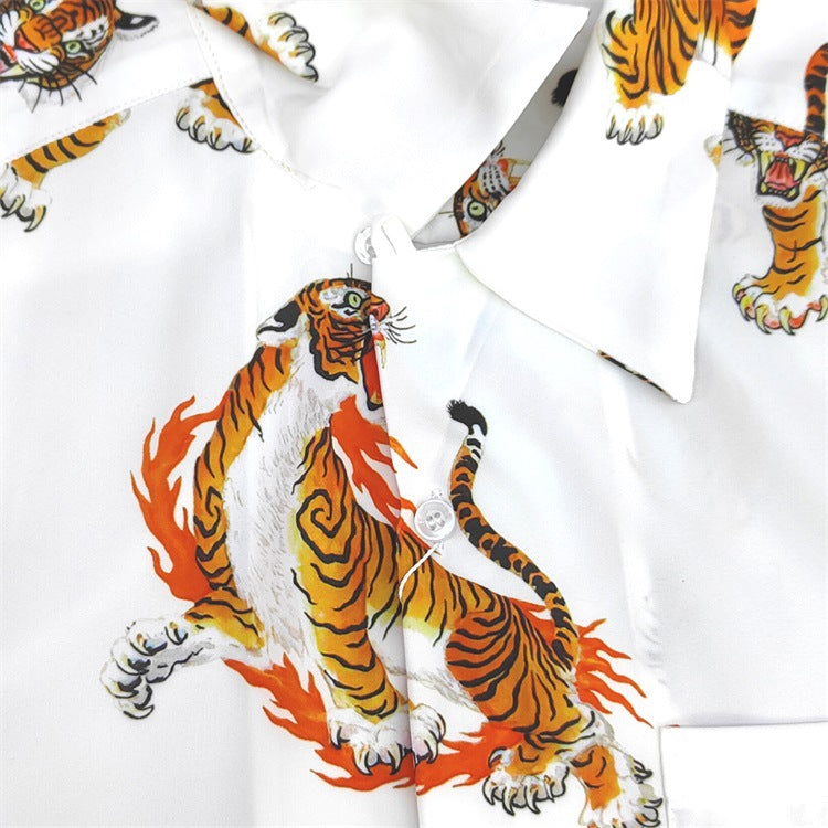 GUILTYPARTIES TIGER Long sleeved shirt TIM LEHI Downhill Tiger Fire Ring Tiger, Hawaiian Long Sleeve Shirt Men