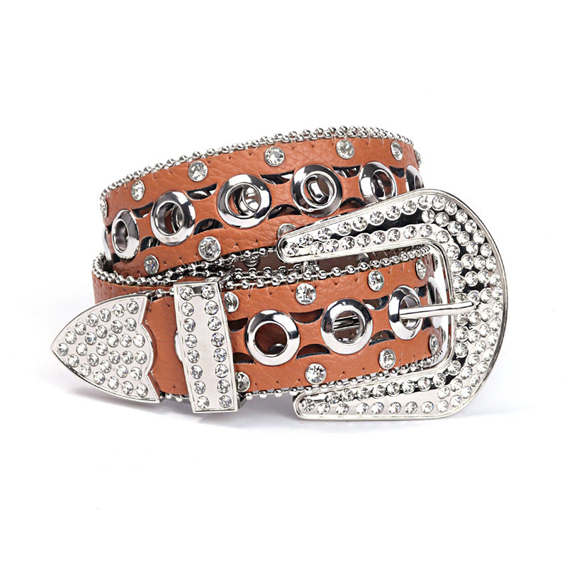 Hip-hop punk rhinestone belt y2k pu leather
