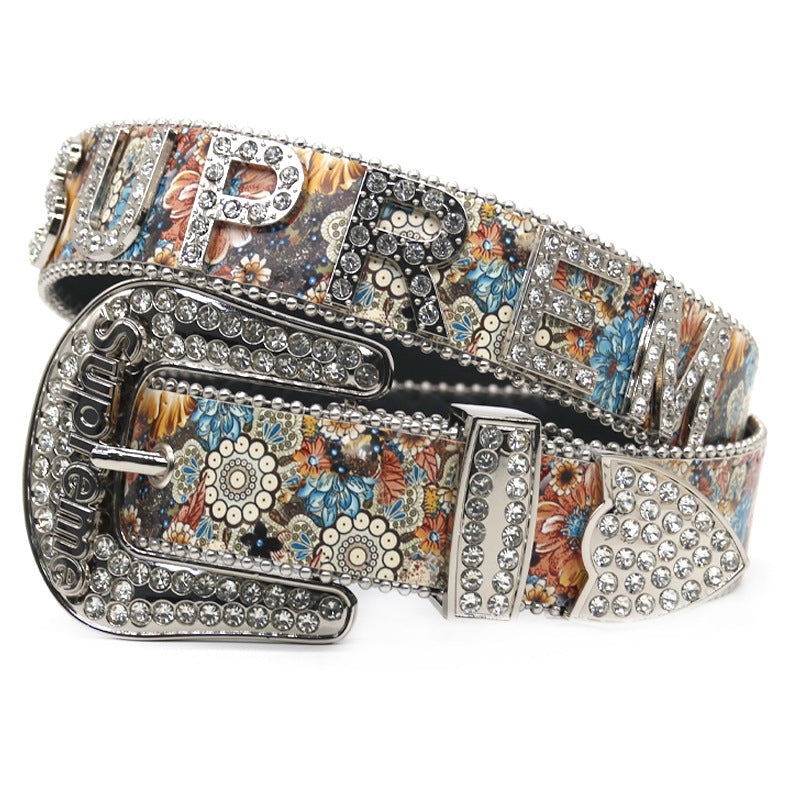 Hip-hop punk rhinestone belt - punk minimalist letter embellishment