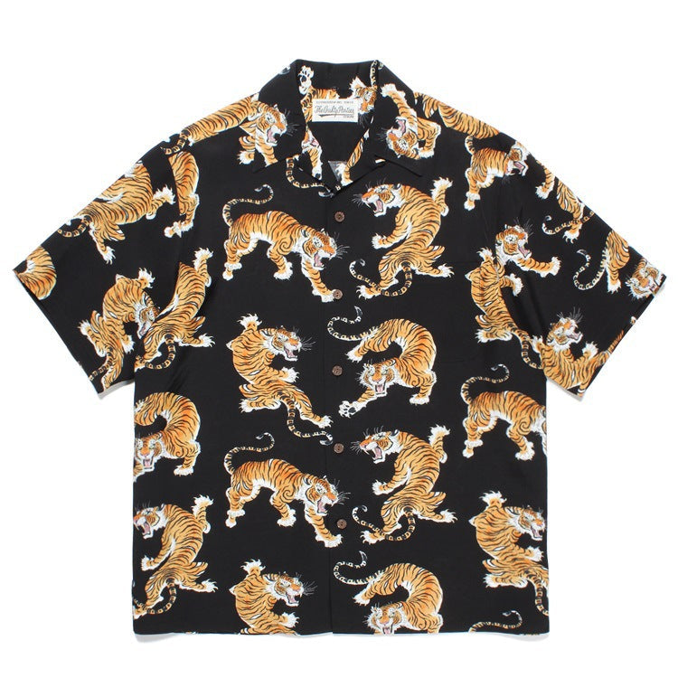 GUILTYPARTIES TIGER Shirts 23SS TIM LEHI Flame Tiger Full Print Hawaiian Short Sleeve Shirt Men