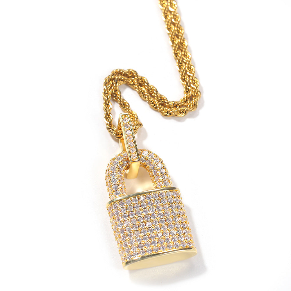 Jewelry Zircon Lock Pendant Necklace Clavicle Chain Spectrum Jesus Pieces