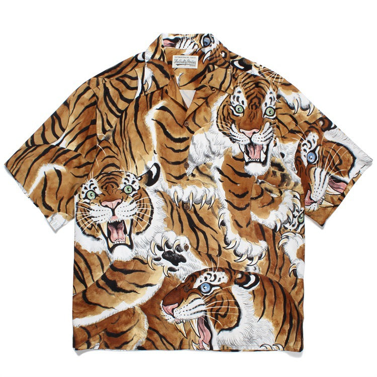 GUILTYPARTIES TIGER Shirts 23SS TIM LEHI Flame Tiger Full Print Hawaiian Short Sleeve Shirt Men