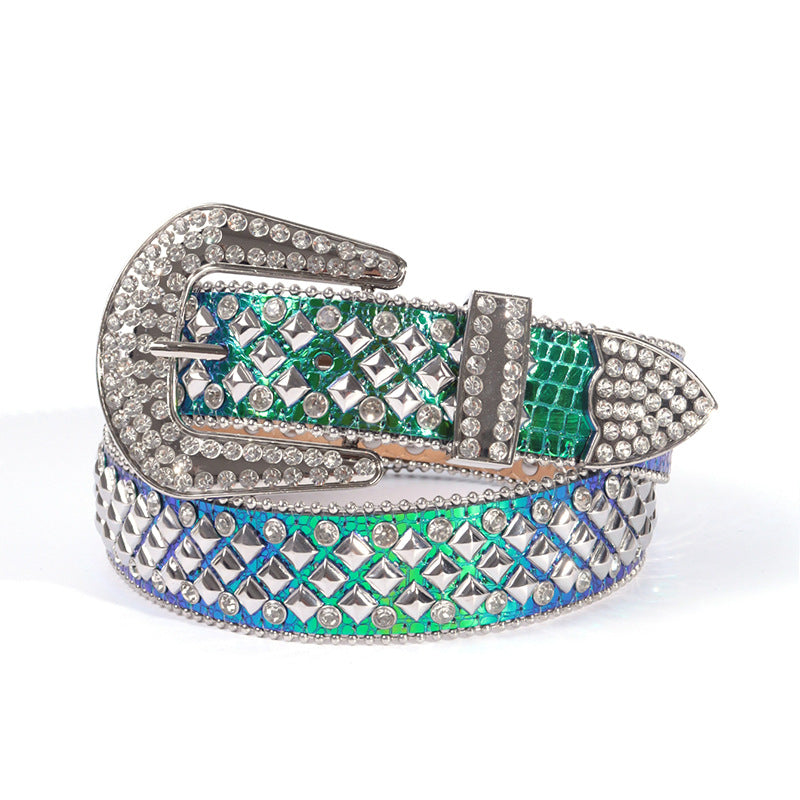 Hip-hop punk rhinestone belt square nail decoration punk style