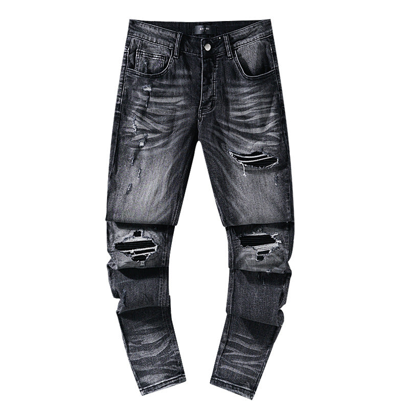AMIRI Jeans Ripped Patch Slim Fit Casual Denim Trousers
