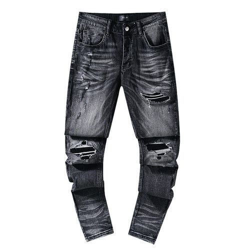 AMIRI Jeans Ripped Patch Slim Fit Casual Denim Trousers