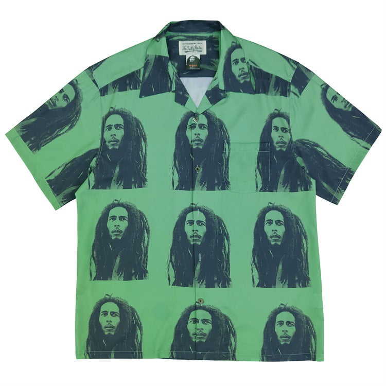 GUILTYPARTIES TIGER Shirts 23ss Reggae Music Godfather Portrait Printed Hawaiian Short Sleeve Shirt Men