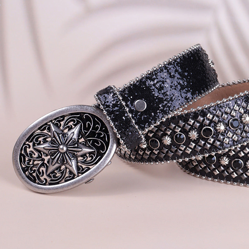 Hip-hop punk rhinestone belt y2kretro snake pattern plate buckle inlaid with diamonds