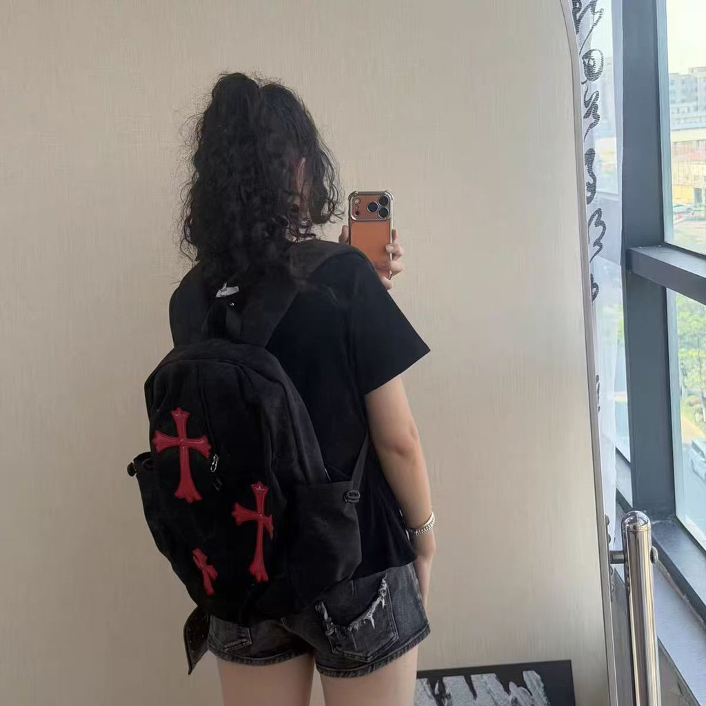 Cross-pattern bag Chrome fashion hottie cross punk subculture large capacity backpack