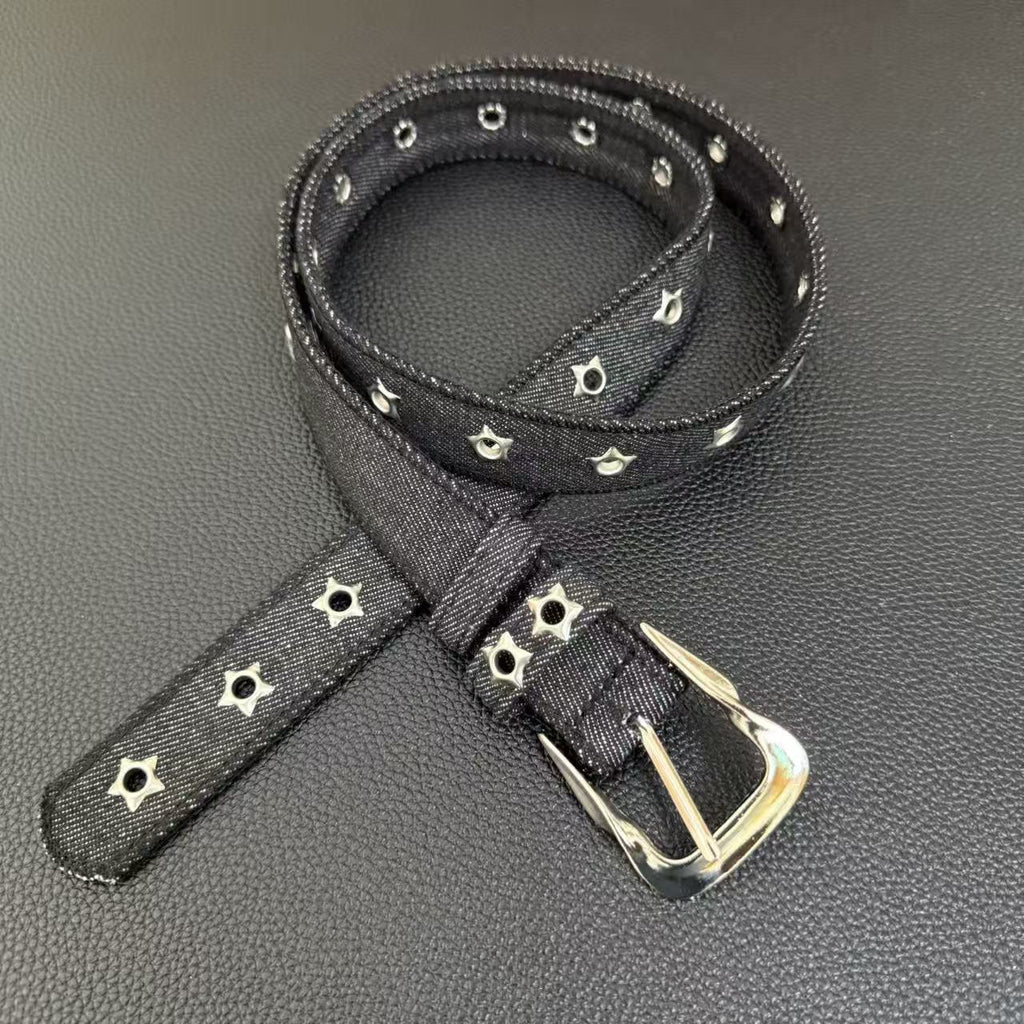 American vintage-style leather belt retro star rivet free punching belt belt belt y2k niche personality men's and women's versatile jeans belt
