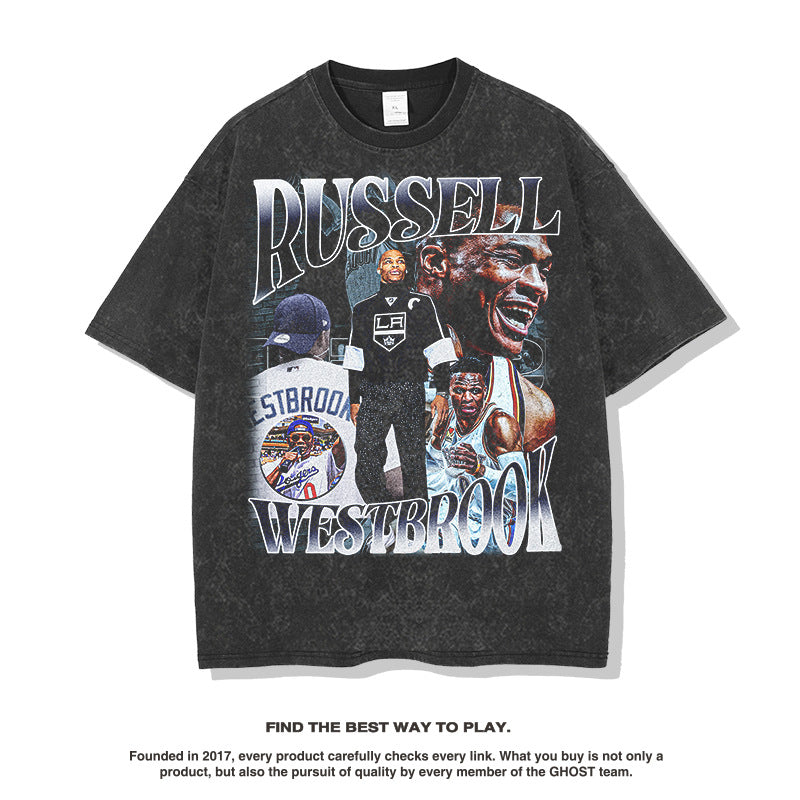 Nba T Shirt Westbrook Vintage Printed Short Sleeve T-shirt High-quality pure cotton comfortable and trendy clothing