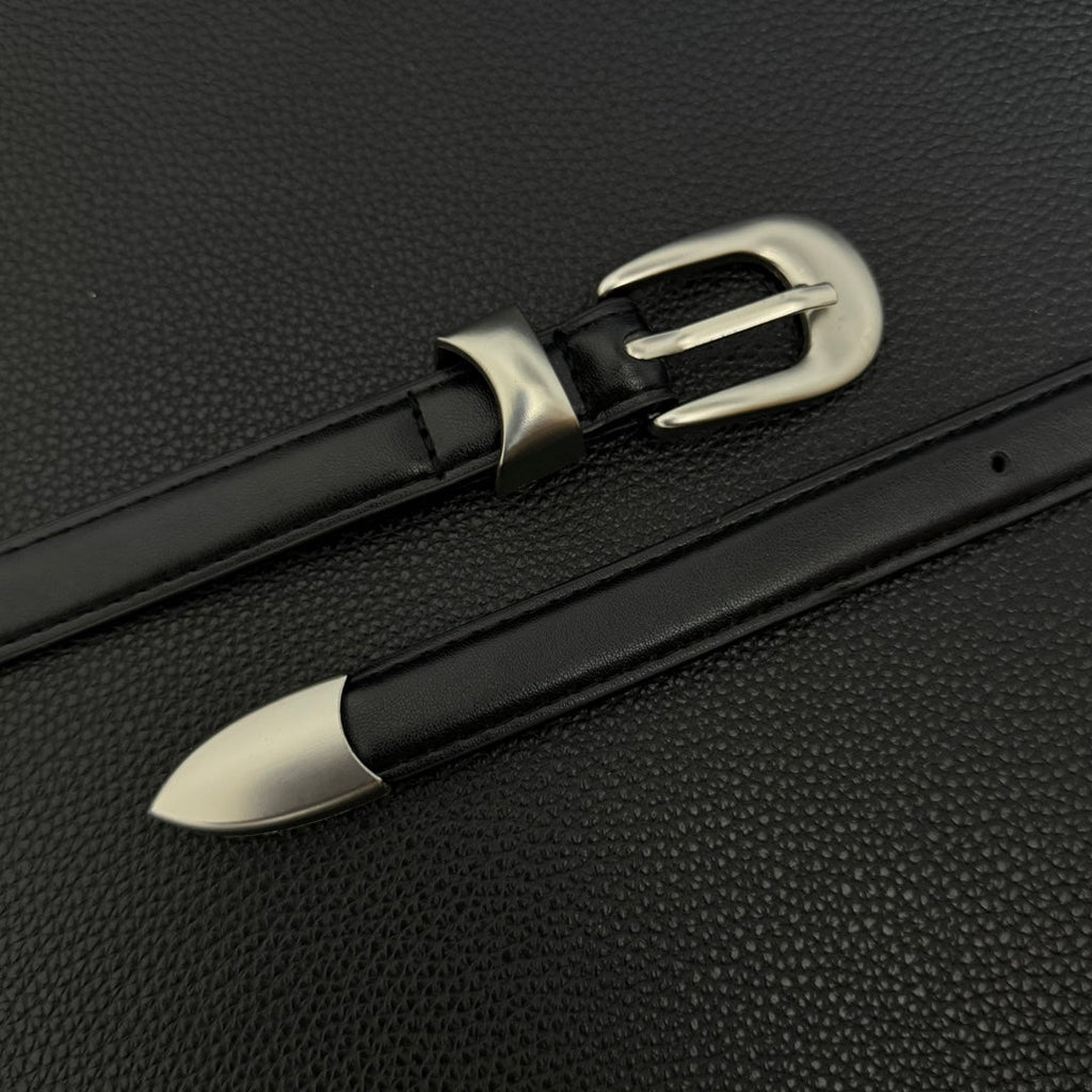 American vintage-style leather belt 2026 new silver buckle double lock ring pin buckle belt niche fashion simple versatile trend men's and women's jeans belt