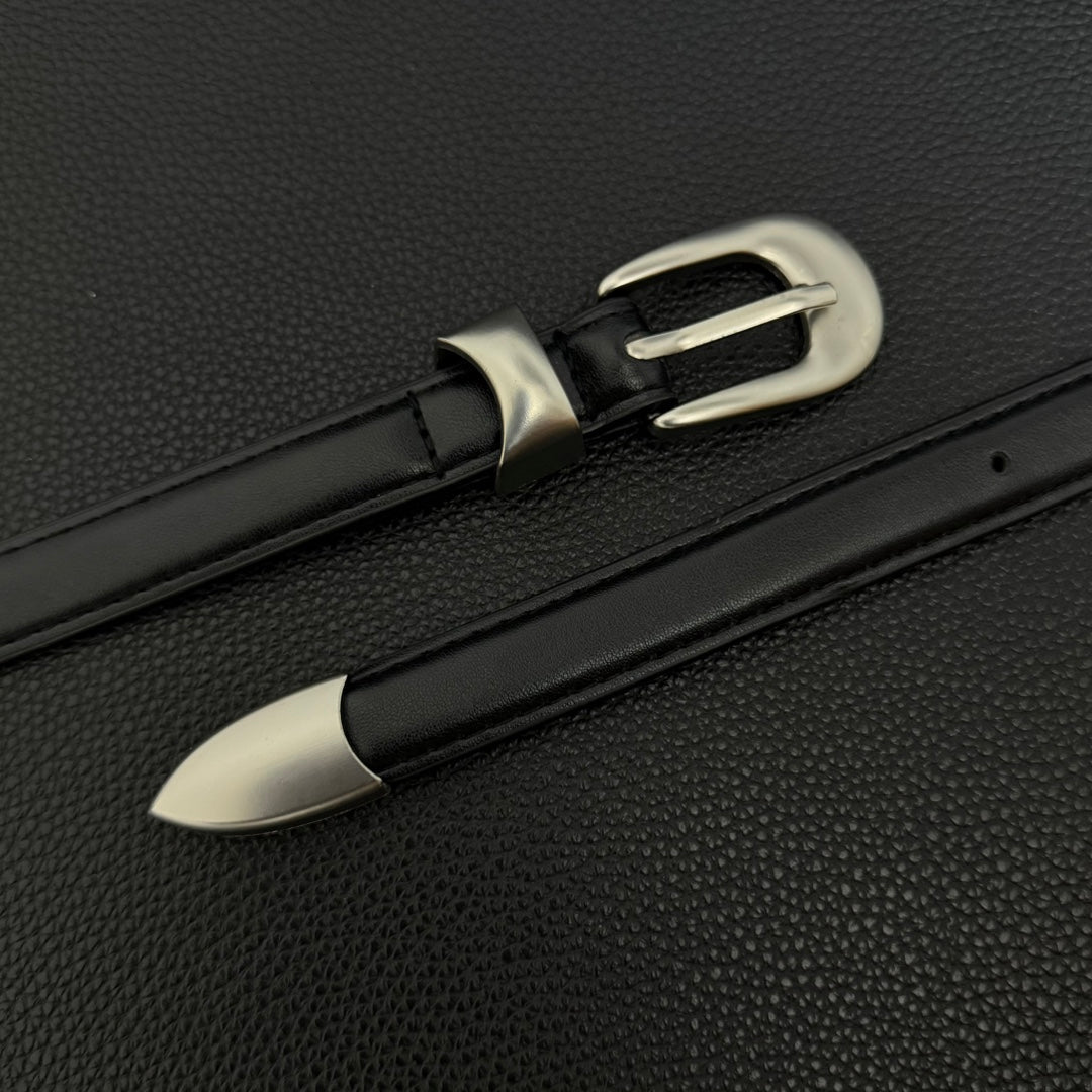 American vintage-style leather belt 2026 new silver buckle double lock ring pin buckle belt niche fashion simple versatile trend men's and women's jeans belt