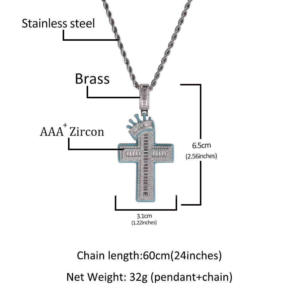 Jewelry Crown Cross Luminous Diamond Pendant Necklace Royalty Night light