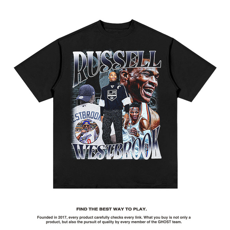Nba T Shirt Westbrook Vintage Printed Short Sleeve T-shirt High-quality pure cotton comfortable and trendy clothing
