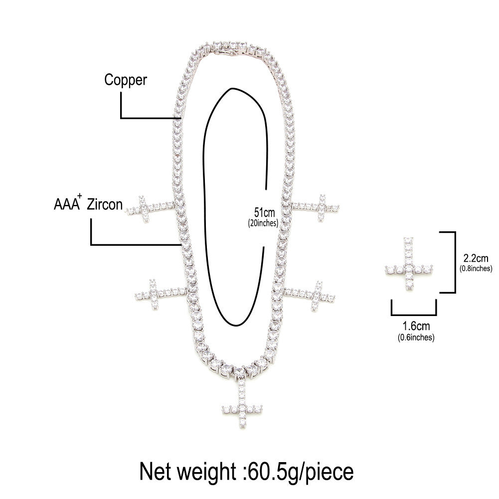 Jewelry Zircon Row Necklace Cross Pendant Necklace Hip-hop Rap Angel Pieces Crosses Egypt Pieces esus Pieces