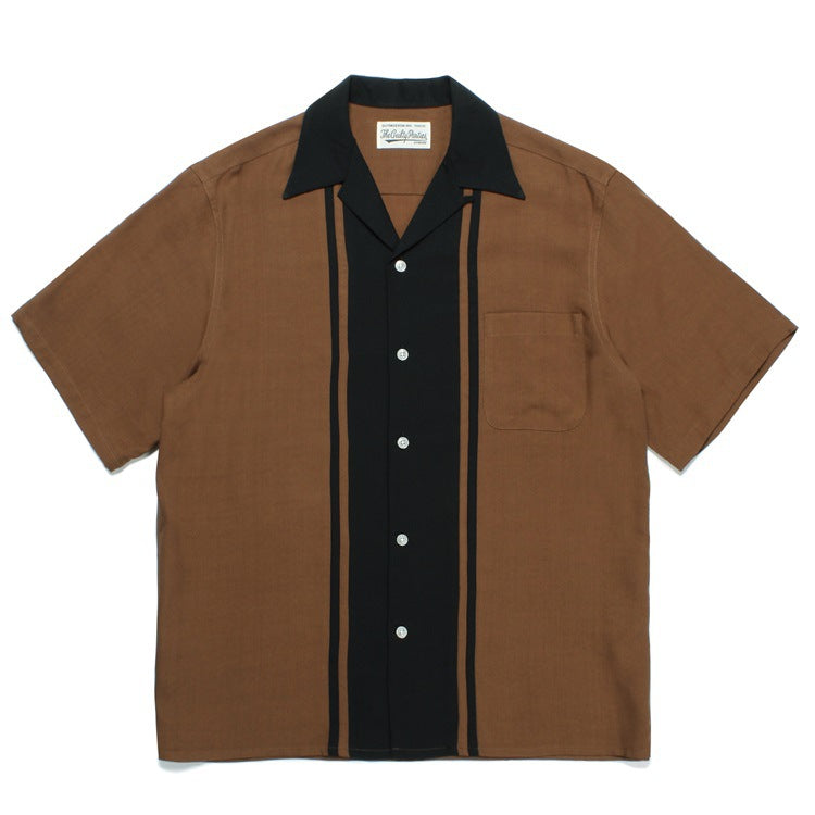 GUILTYPARTIES TIGER Shirts 23SS TWOTONE SHIRT Striped color-matching Hawaiian short-sleeved shirt
