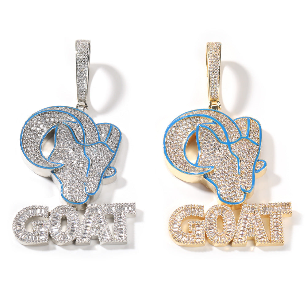Jewelry Goat Animal Design Hip Hop Necklace Copper with Zircon Spectrum Animal