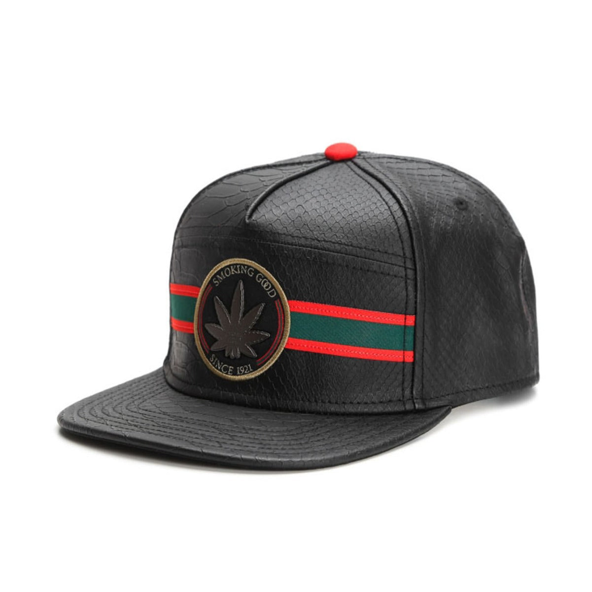 Trendy flat brimmed snapback hatsleather metal logo adjustable