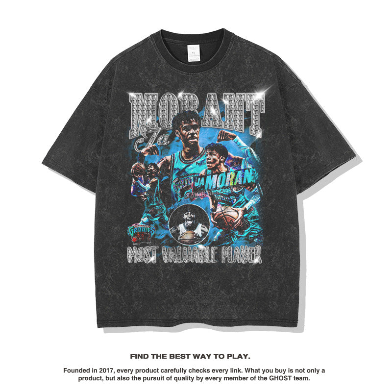 Nba T Shirt Ja Morant Printed T-shirt Top Short Sleeve High-quality pure cotton comfortable and trendy clothing