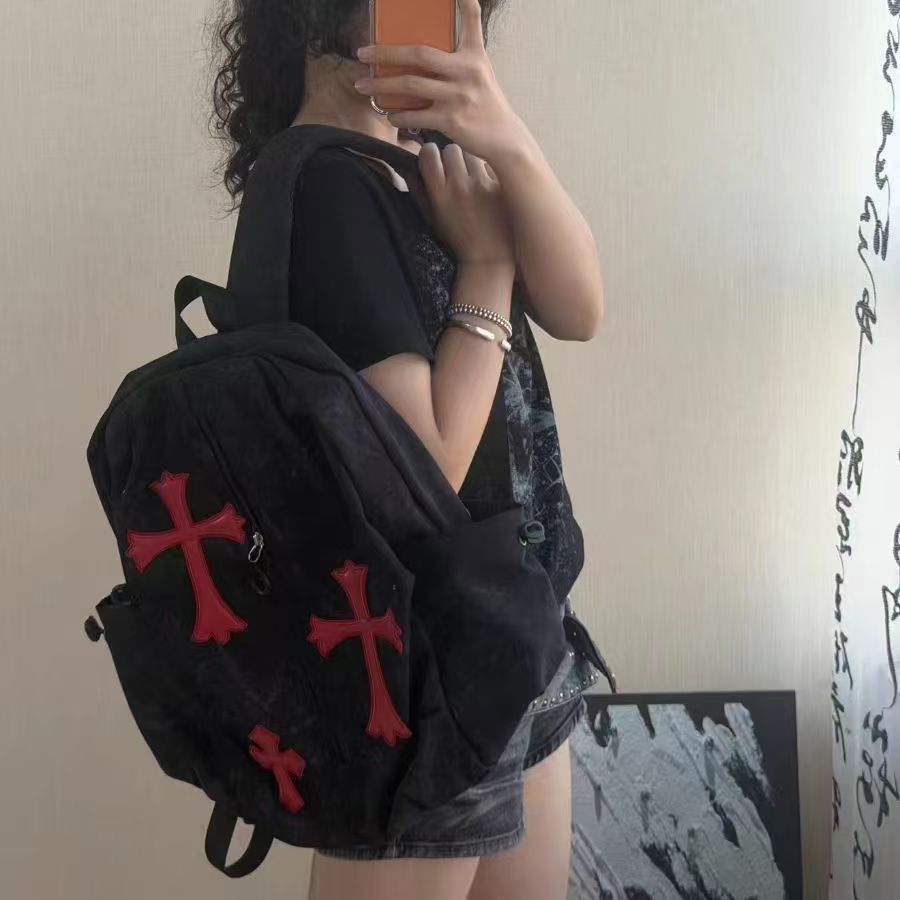 Cross-pattern bag Chrome fashion hottie cross punk subculture large capacity backpack