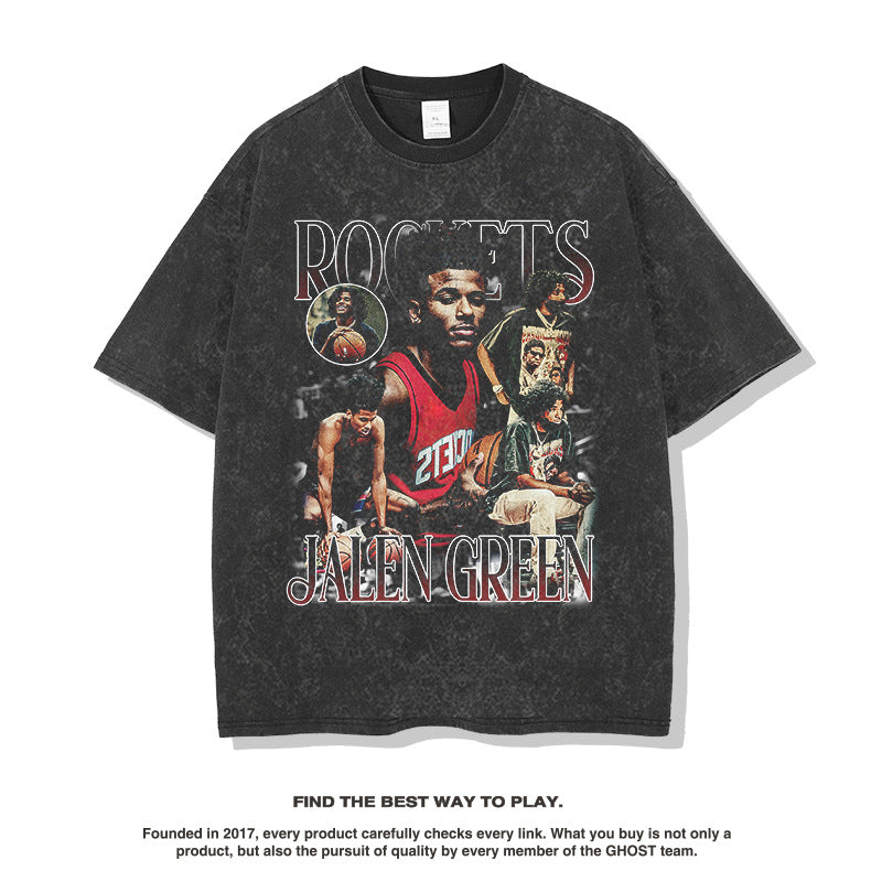 Nba T Shirt Rockets Jay Green Printed Short-Sleeved T-shirt Fashion Brand High-quality pure cotton comfortable and trendy clothing