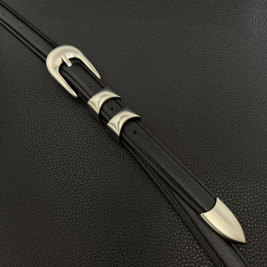 American vintage-style leather belt 2026 new silver buckle double lock ring pin buckle belt niche fashion simple versatile trend men's and women's jeans belt